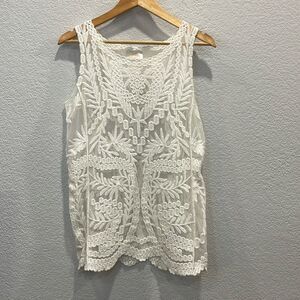 Laundry by Shelli Segal White Embroidered Lace Sheer Overlay Tank Top Size Small